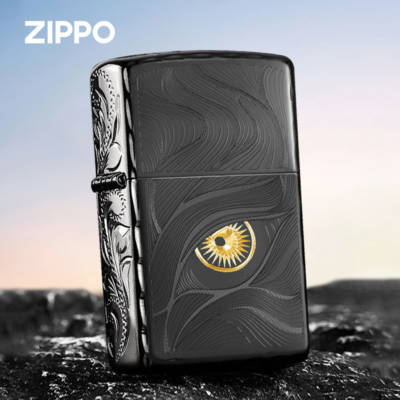 Zippo精雕黑冰秋水含睛七夕礼物