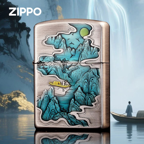 ZIPPO熏银珐琅轻舟已过万重山