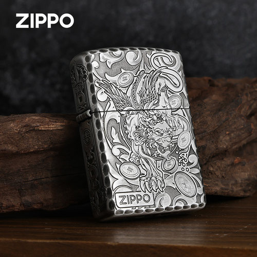 ZIPPO金刚杵招财貔貅古银咬边