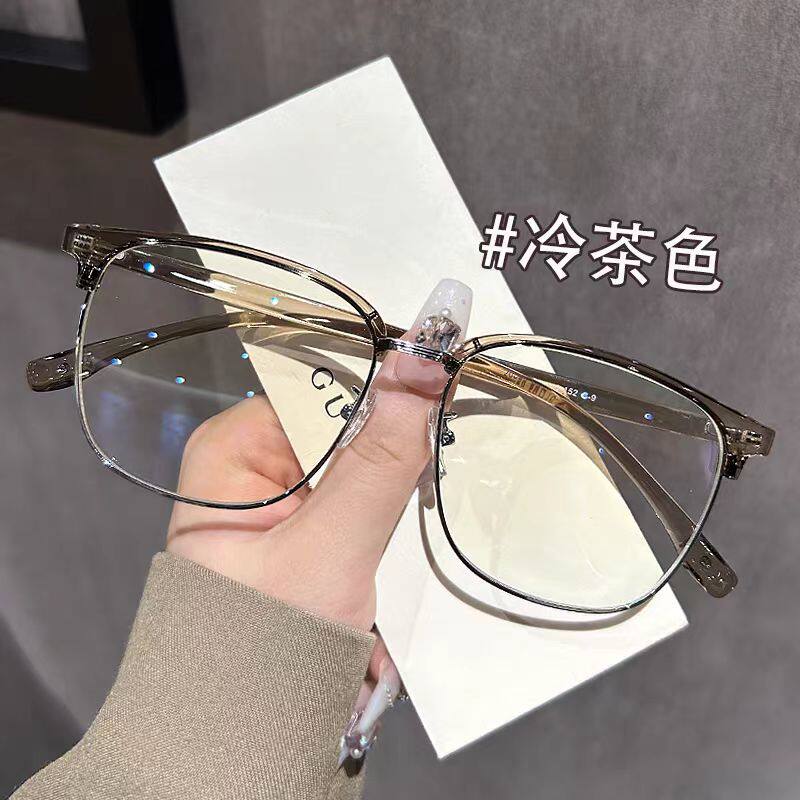 复古半框超轻斯文眼镜男款近视可配度数痞帅超大框眼睛镜框架大脸