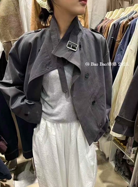 十三行2025秋装新款复古双排扣立领风衣外套女设计感宽松夹克上衣