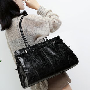 CCAMO黑色包包女款大容量日常通勤百搭包包轻奢小众高级感真皮包