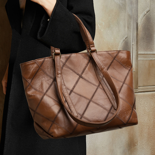 CCAMO包包女款菱格包高级小众不撞款包包日常通勤百搭真皮单肩包