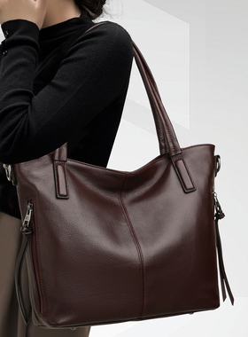 CCAMO牛皮包包女款大容量托特包时尚单肩斜挎大包包四季通用女包