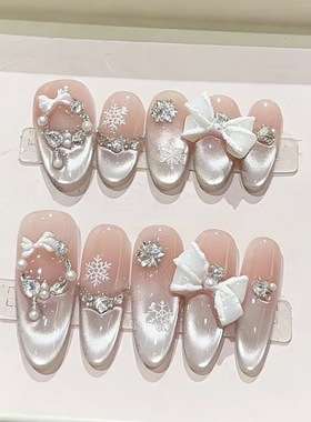 新款纯手工光疗穿戴甲G012冬日精灵纯欲重复使用成品美甲贴