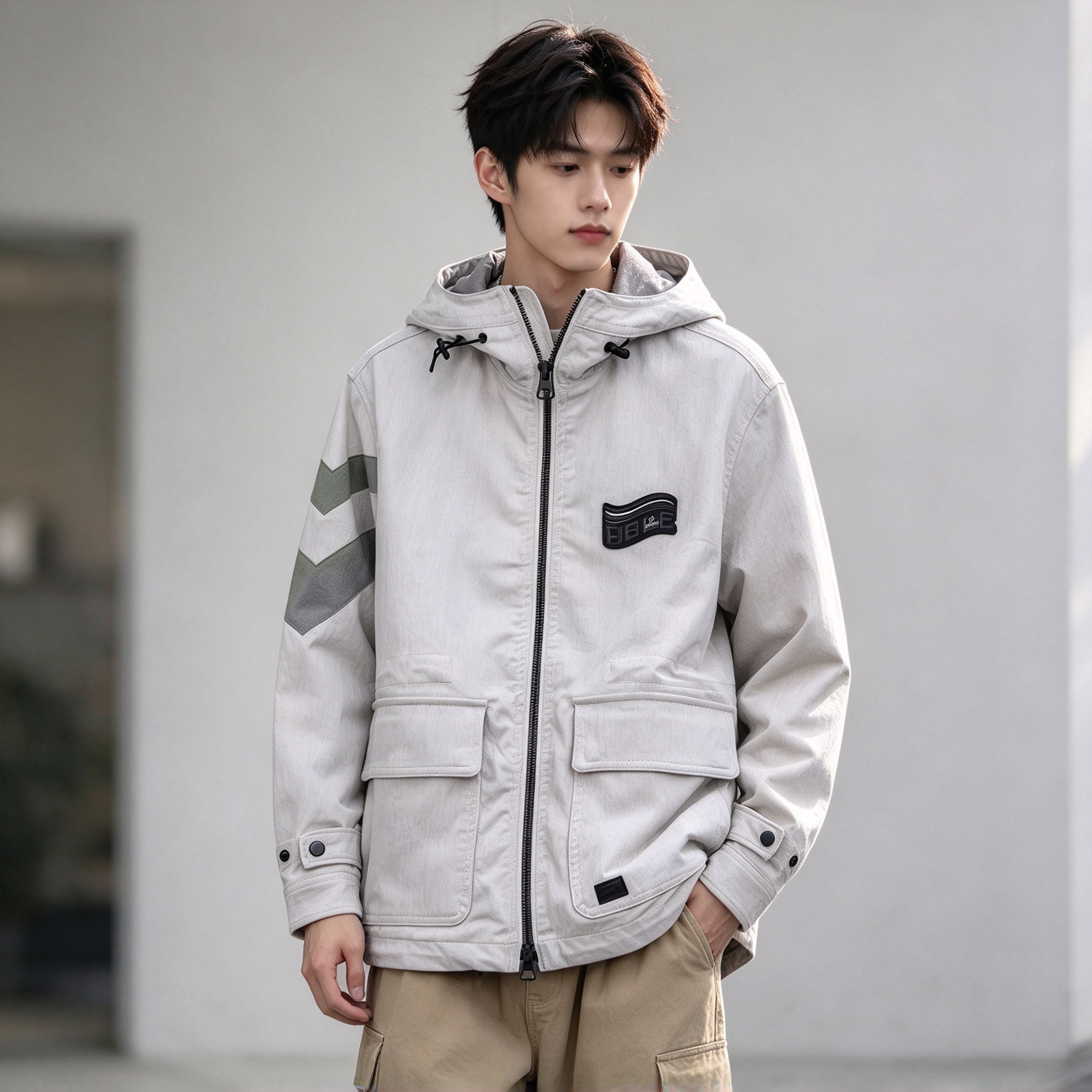 ABLEJEANS派克风连帽多口袋夹克