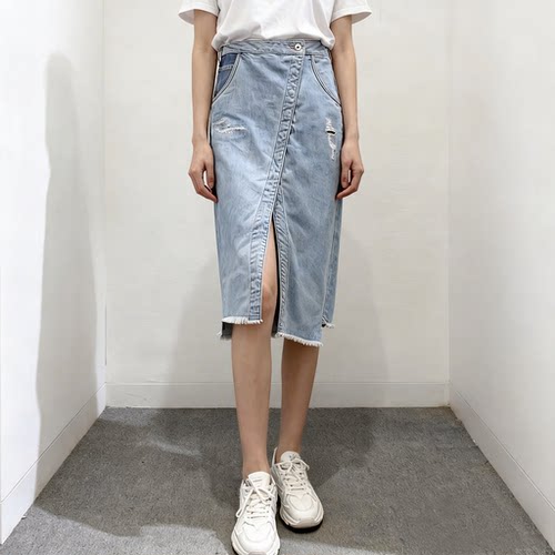 特价ABLEJEANS高腰牛仔七分女裙