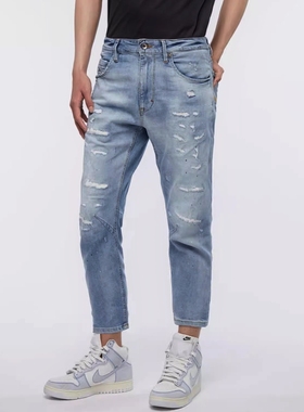 八分裤able jeans男牛仔裤春夏8分裤潮流泼墨大V裤天丝牛子裤