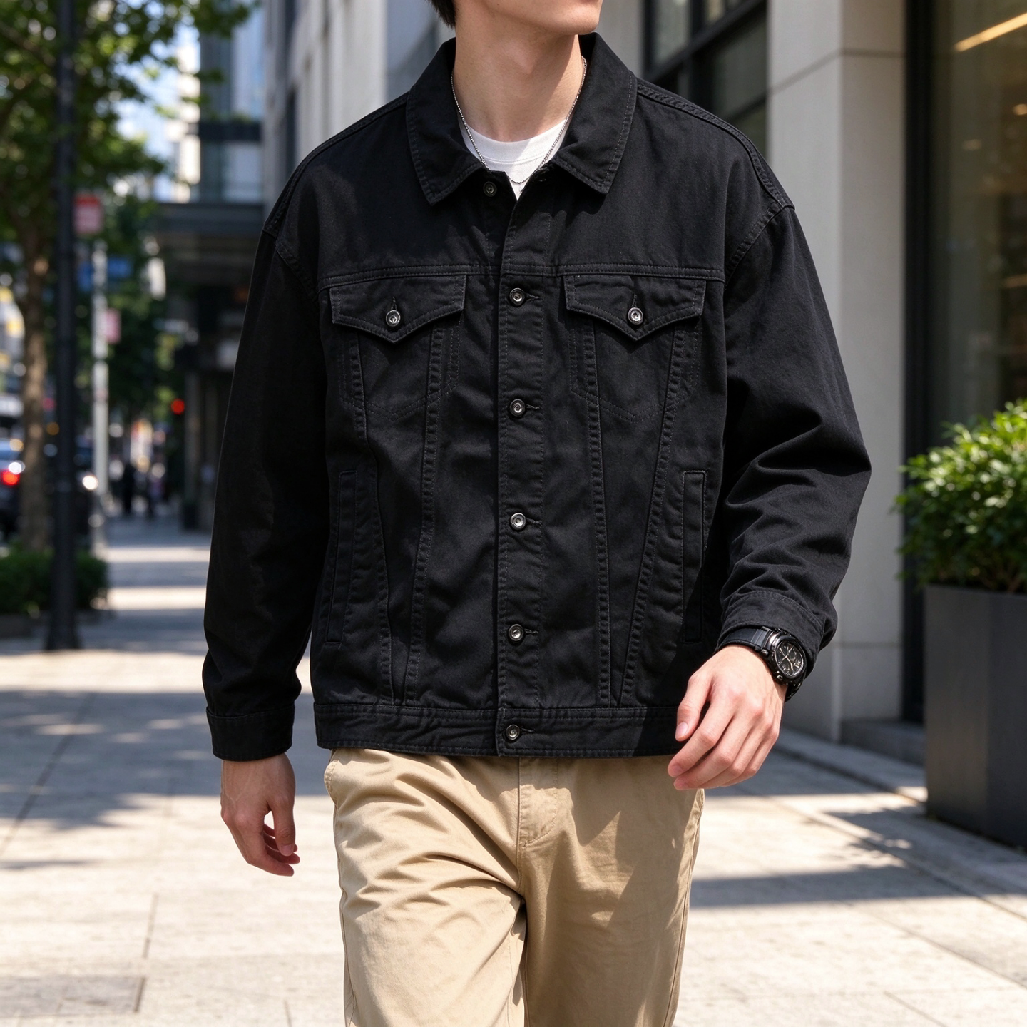 ABLEJEANS黑色牛仔夹克男女同款