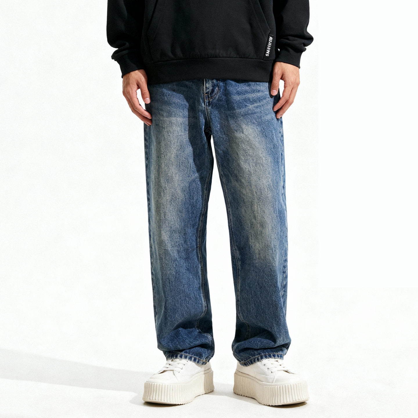 RE美式中性男女牛仔裤直筒秋冬款