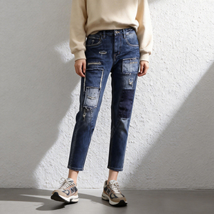 ABLE JEANS女牛仔裤BF男朋友裤水洗做旧潮裤乞丐风锥形裤小码男裤