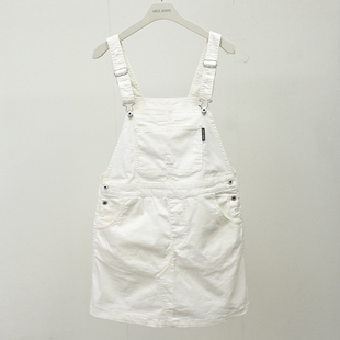JEANS宽松连身水洗清凉时尚 短裙潮 白色牛仔背带裙ABLE 女士夏季