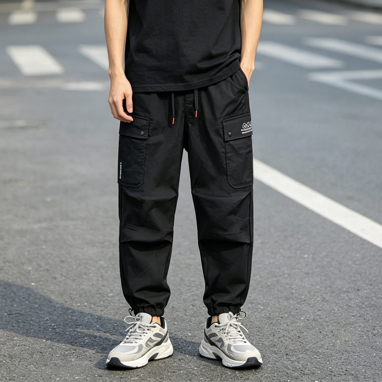 夏季薄款机能裤小码男裤特价ABLE JEANS男瘦人凉爽工装裤黑色长裤