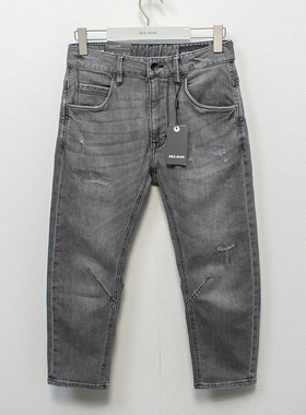 新款牛仔ABLE JEANS男潮牌夏季小脚复古宽松破洞八分灰色牛仔裤男