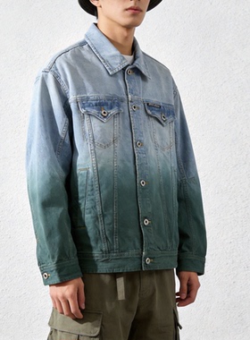 渐变色休闲夹克ABLE JEANS男女上衣牛仔外套秋季翻领日系潮流宽松