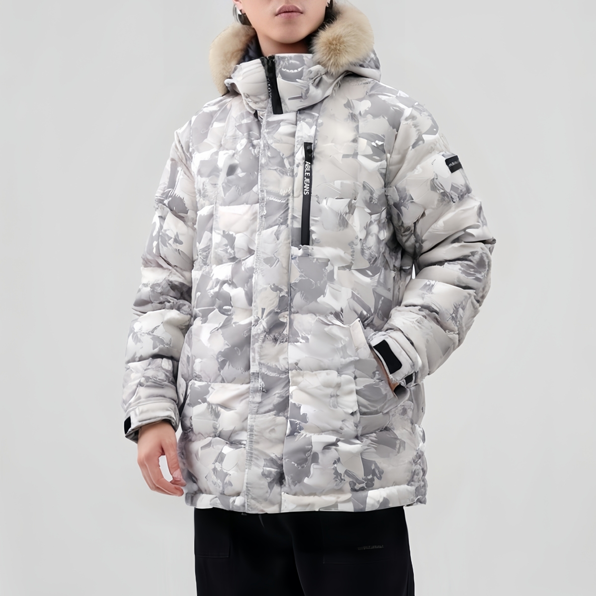 三防工装户外加厚迷彩羽绒服毛领