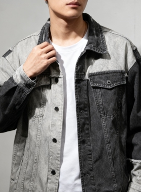 重工解构牛仔夹克中国想象able jeans男女拼接撞色休闲外套秋上装