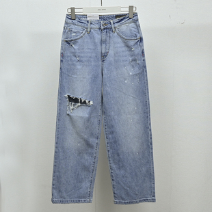 宽松破洞阔腿长裤 春秋季 JEANS女士水洗浅色大直筒牛仔裤 好货ABLE