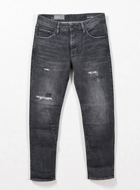 ABLE JEANS男士水洗破洞3D瘦腿裤休闲立体剪裁黑灰色牛仔长裤百搭