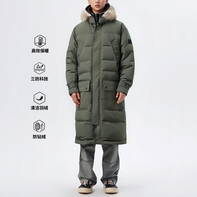 三防户外长款羽绒服男连帽大毛领