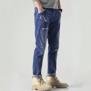 型ABLE 休闲水洗直筒锥形裤 JEANS男牛仔裤 子破洞裤 长裤 自然立体版