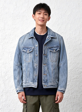 秋季重磅ABLE JEANS男牛仔夹克潮流宽松范高街休闲潮流外套男上衣