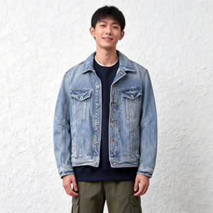 秋季 JEANS男牛仔夹克潮流宽松范高街休闲潮流外套男上衣 重磅ABLE