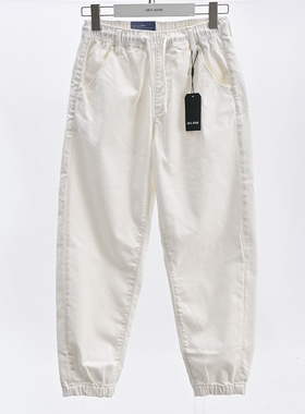 春夏薄款ABLE JEANS男女松紧腰白色牛仔裤锥形运动水洗休闲束脚潮