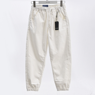 锥形运动水洗休闲束脚潮 JEANS男女松紧腰白色牛仔裤 春夏薄款 ABLE