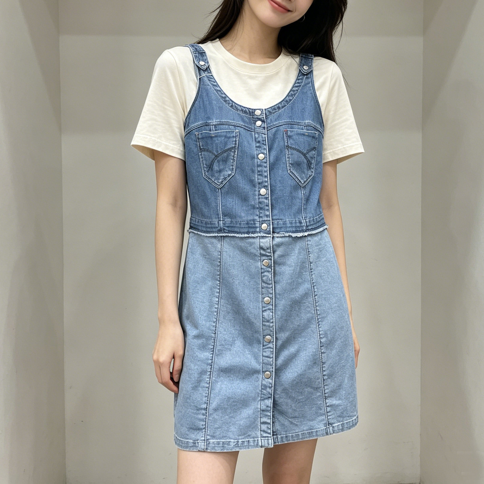 ABLEJEANS收腰显瘦牛仔背带裙图片