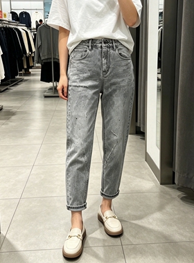 【专柜下架】ABLE JEANS牛仔裤女灰色春夏秋棉弹力小脚锥形九分裤