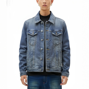 百搭神款 JEANS男上衣牛仔夹克水洗做旧秋季 翻领时尚 男短外套 ABLE