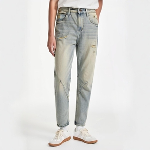 ABLE 九分裤 JEANS男女牛仔裤 小脚裤 复古做旧黄泥显瘦锥形裤 24秋季