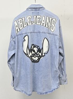 春款史迪奇联名款ABLE JEANS中性款水洗印花牛仔衬衫休闲外套青年