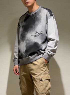 ABLE JEANS卫衣圆领男女同款春季休闲套头水墨印花国风潮流针织衫