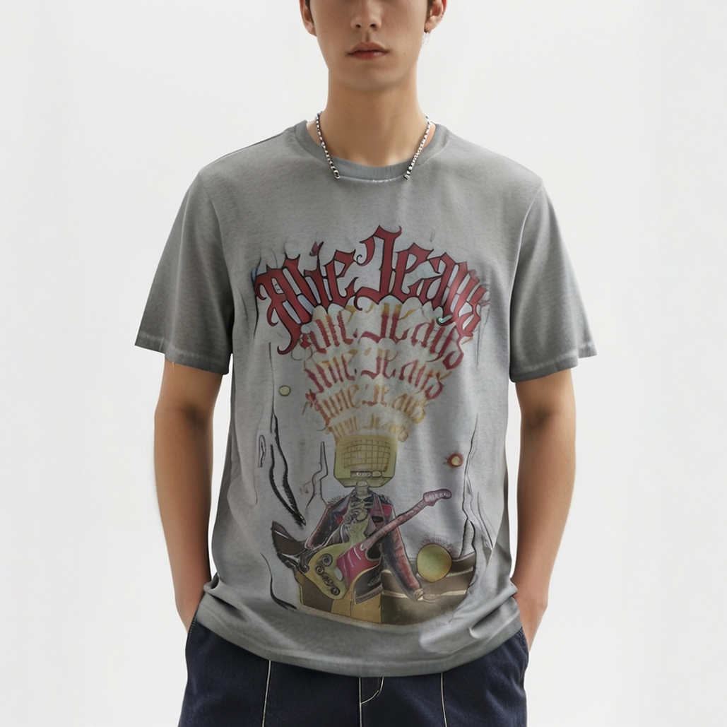 春夏ABLE JEANS男女T恤短袖潮流脏洗印花纯棉大印花体恤衫