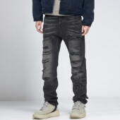 厚款 ABLE 黑色潮流破洞刺绣长裤 宽松锥形裤 JEANS秋冬新款 男牛仔裤