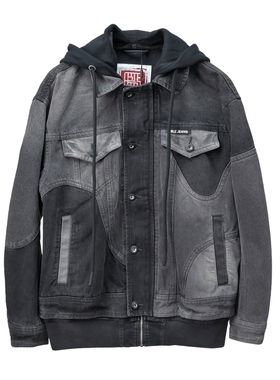 中国想象假两件ABLE JEANS夹克男秋冬可拆帽牛仔外套休闲拉链茄克
