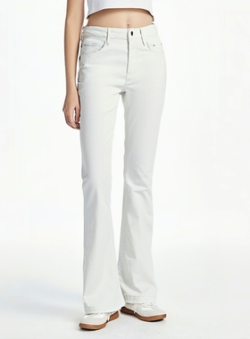 新款马蹄裤ABLE JEANS女白色牛仔裤高腰春秋季弹力喇叭阔腿长裤子