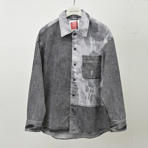 解构风ABLEJEANS男休闲牛仔衬衫