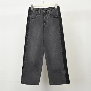 时尚 中国想象联名款 ABLE JEANS中性拼接牛仔裤 春秋冬 黑色阔腿长裤