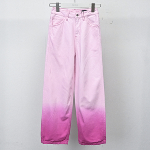 阔腿裤 春秋牛仔长裤 JEANS女士水洗渐变粉色高腰宽松大直筒裤 ABLE