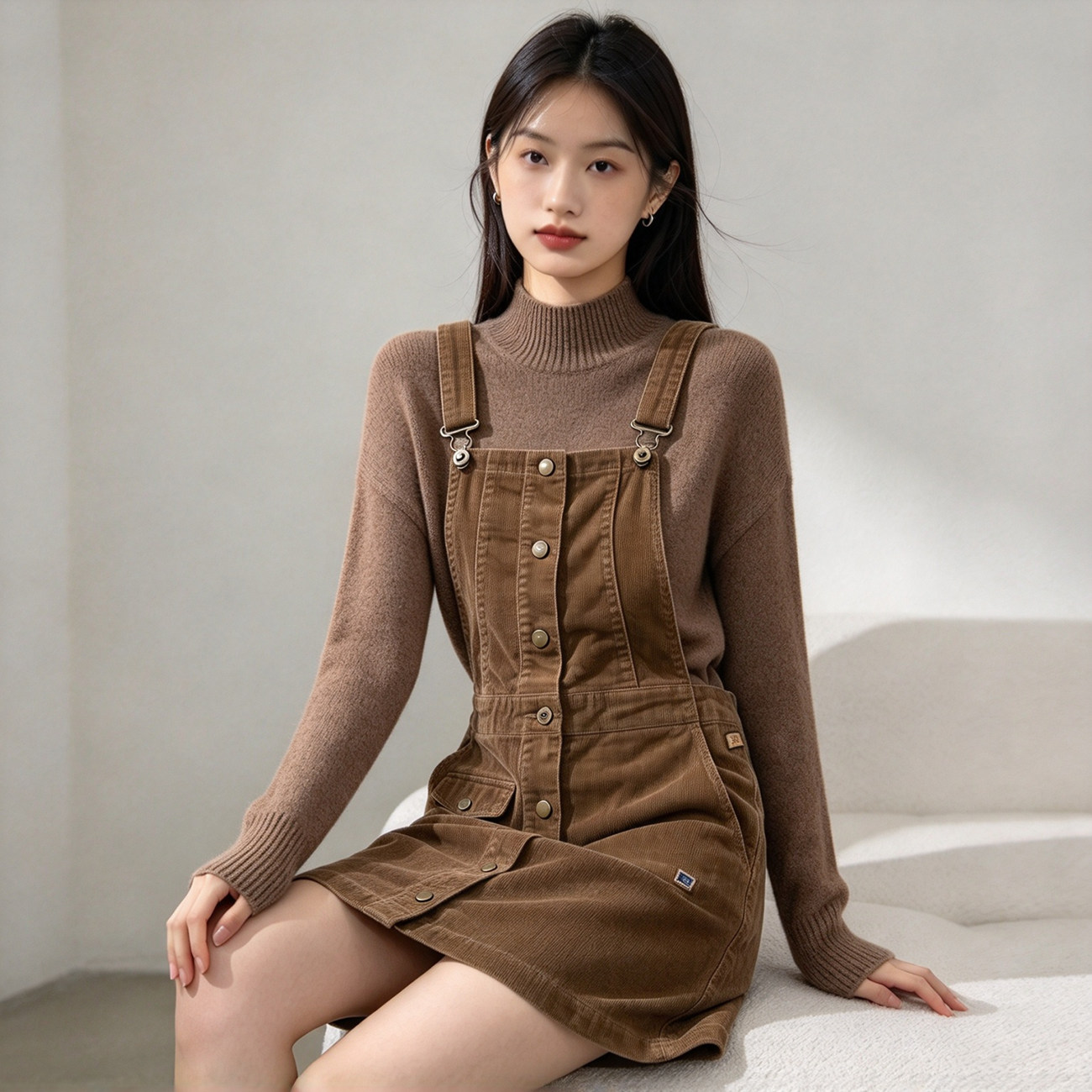 ABLEJEANS女士复古灯芯绒背带裙