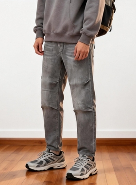 小码男牛仔裤黑灰色滑板裤ABLE JEANS男宽松垮裤直筒瘦子男长裤子