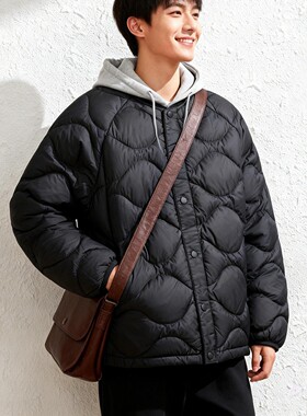 新款ABLE JEANS羽绒服男轻薄外套冬季无领羽绒衣宽松绗线休闲夹克