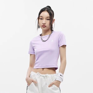 露脐纯棉t恤百搭显白 ABLE JEANS女士水洗印花短袖 体恤衫 圆领短款