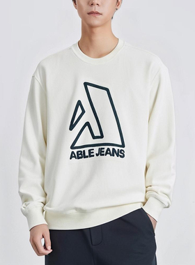 ABLE JEANS男女同款卫衣宽松中性圆领韩版字母绣花套头百搭上衣