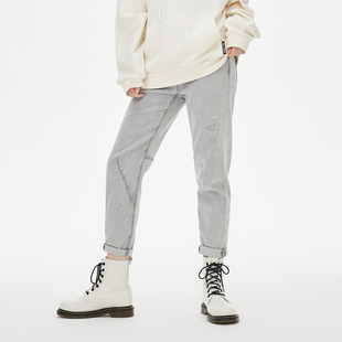 九分潮流小脚裤 男女中性锥形裤 JEANS破洞泼墨牛仔裤 唐老鸭ABLE