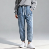 牛仔裤 水洗多口袋哈伦裤 ABLE 特价 JEANS女工装 裤 宽松休闲束脚裤 潮