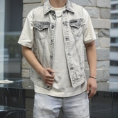 无袖 百搭新款 水洗灰色男女牛仔背心马甲春夏个性 潮流休闲坎肩外套